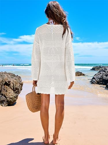 ANRABESS Women Swimsuit Crochet Swim Cover Up Summer Bathing Suit Swimwear Knit Pullover Beach Dress