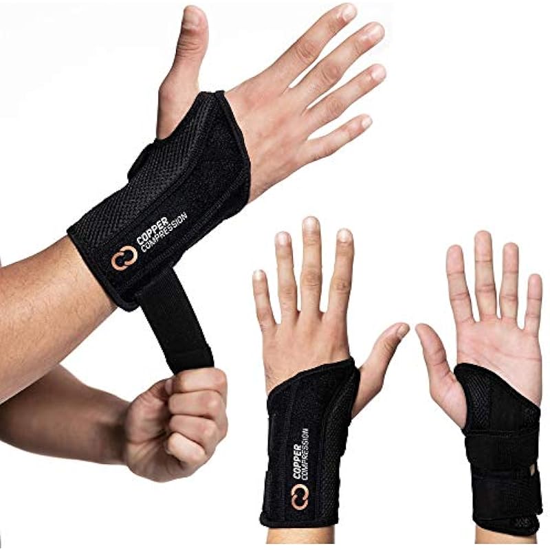 Copper Compression Wrist Brace – Copper Infused Adjustable Orthopedic Support Splint for Pain, Carpal Tunnel, Arthritis, Tennis Elbow, Tendinitis, RSI, Ganglion Cyst for Men Women – Right Hand – S/M