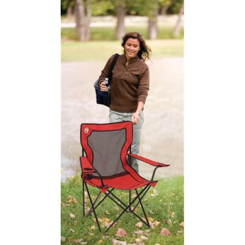 Coleman Broadband Mesh Quad Camping Chair, Cooling Mesh Back with Cup Holder, Adjustable Arm Heights, & Carry Bag; Supports up to 250lbs