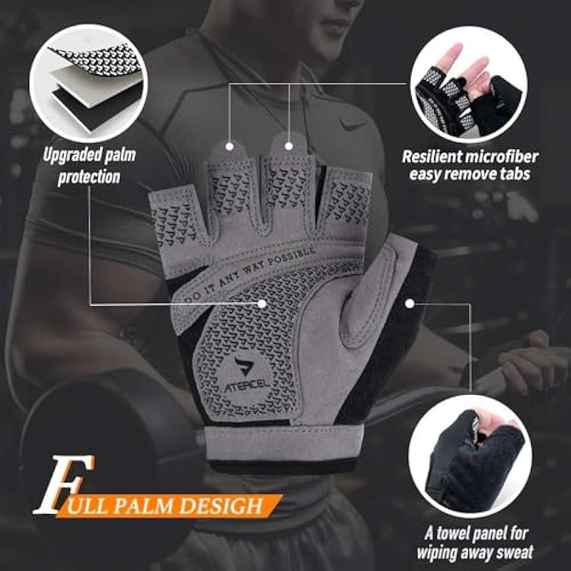 ATERCEL Weight Lifting Gloves Full Palm Protection, Workout Gloves for Gym, Cycling, Exercise, Breathable, Super Lightweight for Mens and Women