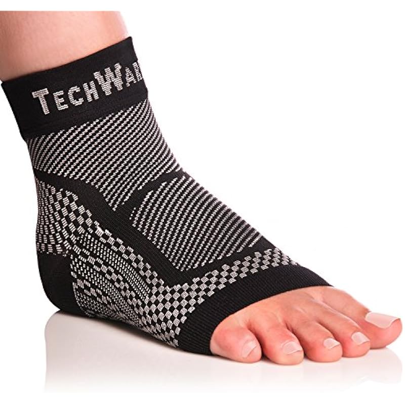 TechWare Pro Ankle Brace Compression Sleeve – Relieves Achilles Tendonitis, Joint Pain. Plantar Fasciitis Sock with Foot Arch Support Reduces Swelling & Heel Spur Pain. Injury Recovery for Sports