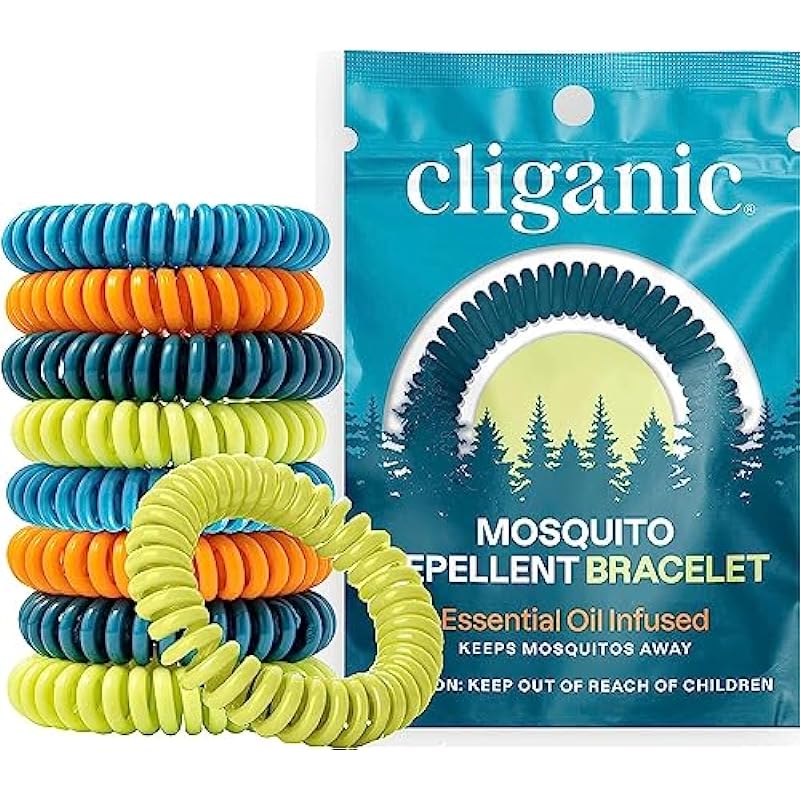 Cliganic 10 Pack Mosquito Repellent Bracelets, DEET-Free Bands, Individually Wrapped (Packaging May Vary)