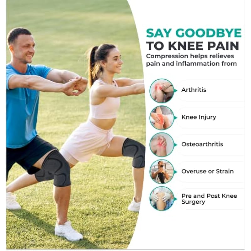 Modvel Compression Knee Brace for Women & Men – 2 Pack Knee Brace for Women Running Knee Pain, Knee Support Compression Sleeve, Workout Sports Knee Braces for Meniscus Tear ACL & Arthritis Pain Relief