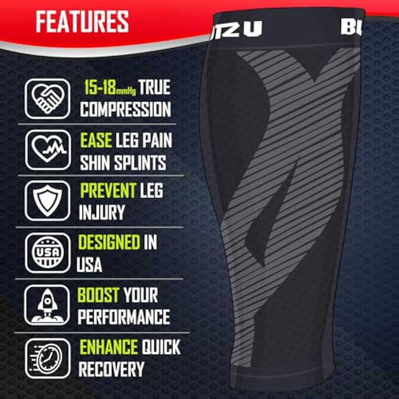 BLITZU Calf Compression Sleeves for Men Women. Footless Socks Support for Running. Leg Sleeve Brace for Shin Splints Swelling