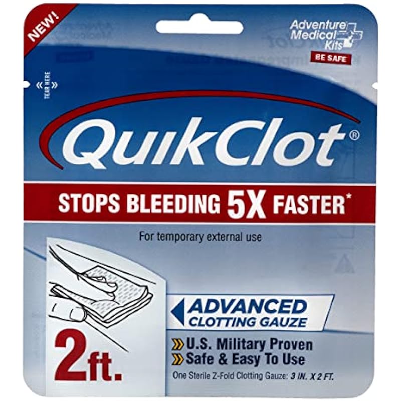 Adventure Medical Kits QuikClot Advanced Clotting Gauze – Flexible Hemostatic Medical Gauze – Stop Bleeding Faster with Quick Clotting Gauze – Survival Kit Supplies – 3″ x 24”
