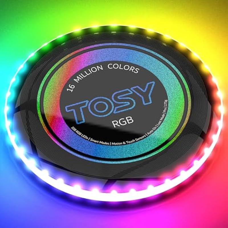 TOSY Flying Disc – 16 Million Color RGB or 36 or 360 LEDs, Extremely Bright, Smart Modes, Auto Light Up, Rechargeable, Birthday Gift, Easter Basket Stuffers for Men/Boys/Teens/Kids, 175g Frisbee