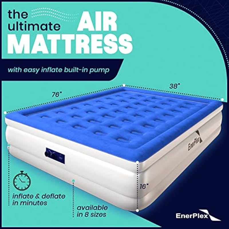 EnerPlex Air Mattress with Built-in Pump – Double Height Inflatable Mattress for Camping, Home & Portable Travel – Durable Blow Up Bed with Dual Pump – Easy to Inflate/Quick Set UP