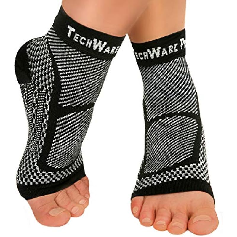 TechWare Pro Ankle Brace Compression Sleeve – Relieves Achilles Tendonitis, Joint Pain. Plantar Fasciitis Sock with Foot Arch Support Reduces Swelling & Heel Spur Pain. Injury Recovery for Sports