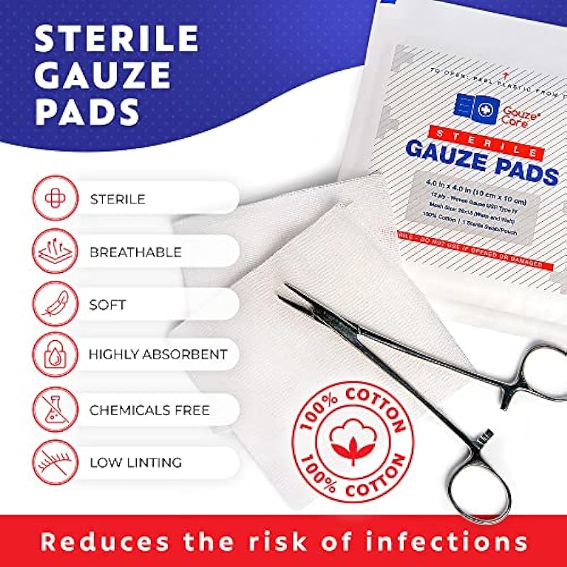100pc Large Sterile Gauze Pads 4×4 Sterile for Wounds Bulk – 12ply Woven Gauze Sponges 4×4 Sterile – USP IV Breathable Mesh 4×4 Gauze Pads Sterile for Enhanced Absorption – First Aid Medical
