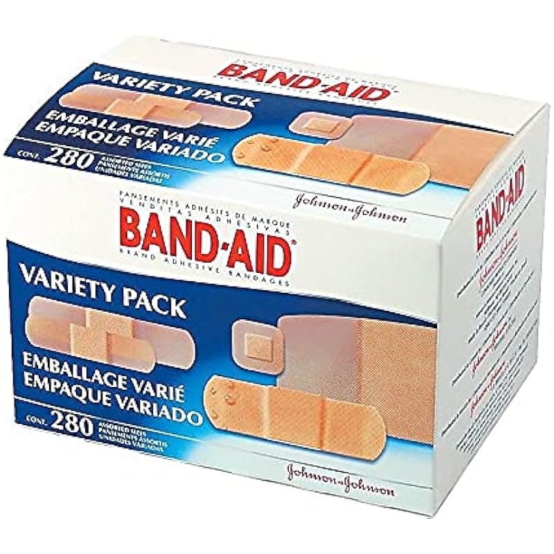 Band-Aid Brand Adhesive Bandages Family Variety Pack, Sheer & Clear Flexible Sterile Individually Wrapped Bandages for First Aid Wound Care for Minor Cuts & Scrapes, Assorted Sizes, 280 ct