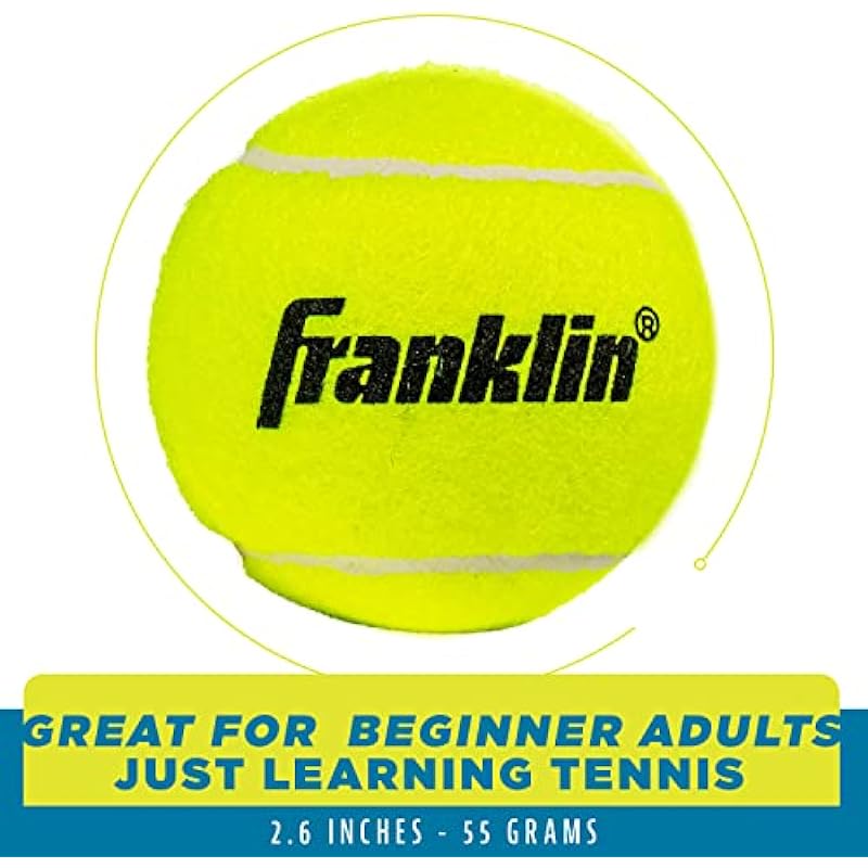 Franklin Sports Pressureless Tennis Balls – Official Size Low Pressure Tennis Balls – Great for Training + Practice – Low Bounce Tennis Balls – All Court Surface Tennis Balls – Carry Bag Included