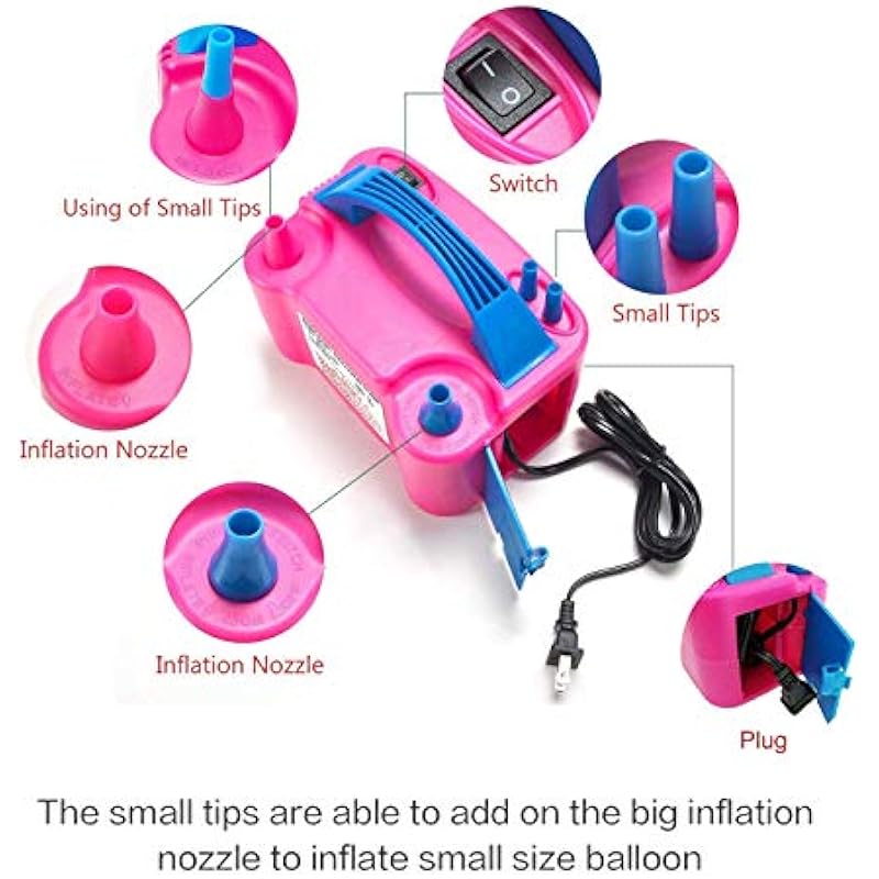 PCFING Electric Air Balloon Pump, Portable Dual Nozzle Electric Blower Inflator for Decoration, Party, Sport,Gifts:2 Tying Tools
