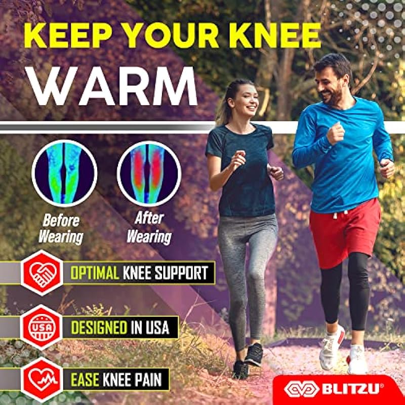 BLITZU Knee Braces for Knee Pain Women & Men – 2 Pack Set, Knee Brace Compression Sleeve for Knee Pain Meniscus Tear, ACL & Arthritis Pain Relief – Knee Sleeves Black L