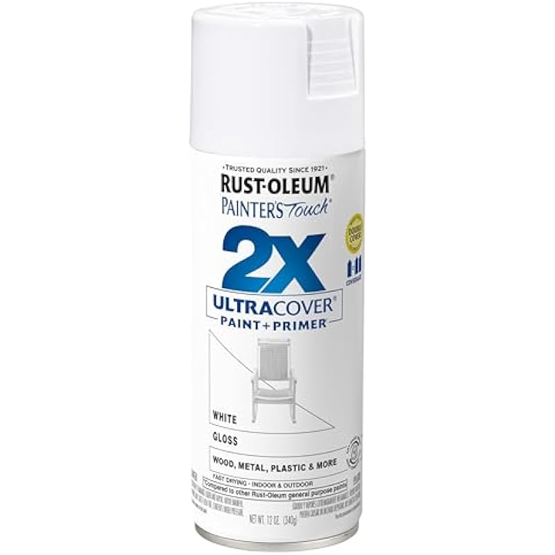 Rust-Oleum 334048 Painter’s Touch 2X Ultra Cover Spray Paint, 12 oz, Gloss White