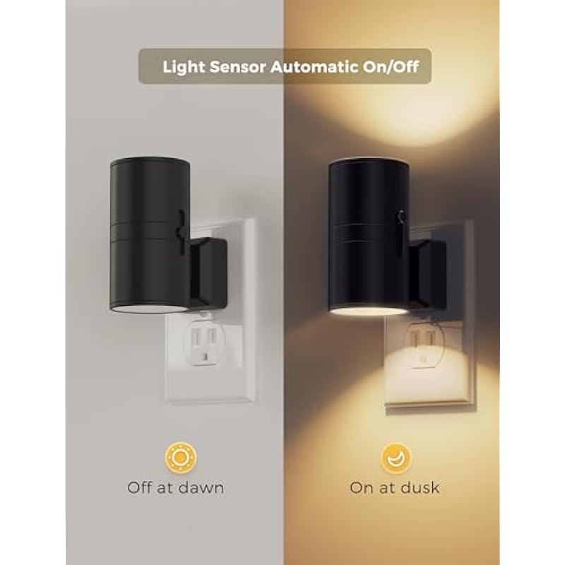 L LOHAS LED Night Light Plug in, Modern Night Lights Plug into Wall, Dusk to Dawn Sensor, Soft White 3000K, 0-100LM Adjustable Brightness, Dimmable Night Lights for Hallway Bedroom Stairway, 2 Pack