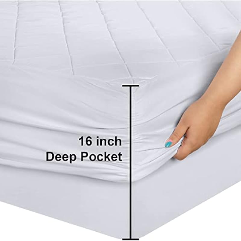 Utopia Bedding Quilted Fitted Mattress Pad (Queen) – Elastic Fitted Mattress Protector – Mattress Cover Stretches up to 16 Inches Deep – Machine Washable Mattress Topper