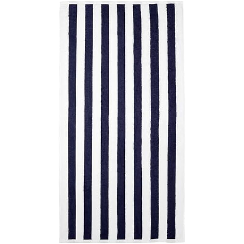 Amazon Basics Quick Dry Cabana Stripe Beach Towel, 2-Pack, Navy Blue, Large, 30 in x 60 in