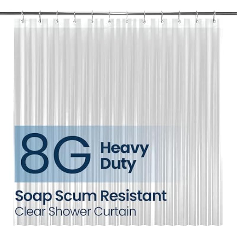 LiBa Bathroom Shower Curtain – Waterproof Plastic Shower Curtain Premium PEVA Non-Toxic with Rust Proof Grommets Clear 8G Heavy Duty Bathroom Accessories 72×72