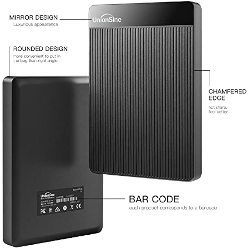 UnionSine 500GB 2.5″ Ultra Slim Portable External Hard Drive HDD-USB 3.0 for PC, Mac, Laptop, PS4, Xbox one,Xbox 360-HD-2510(Black)