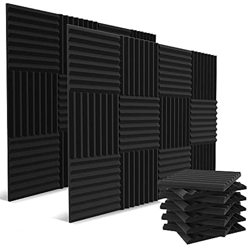 52 Pack Acoustic Panels 1 X 12 X 12 Inches – Acoustic Foam – High Density- Soundproof Studio Wedges – Charcoal