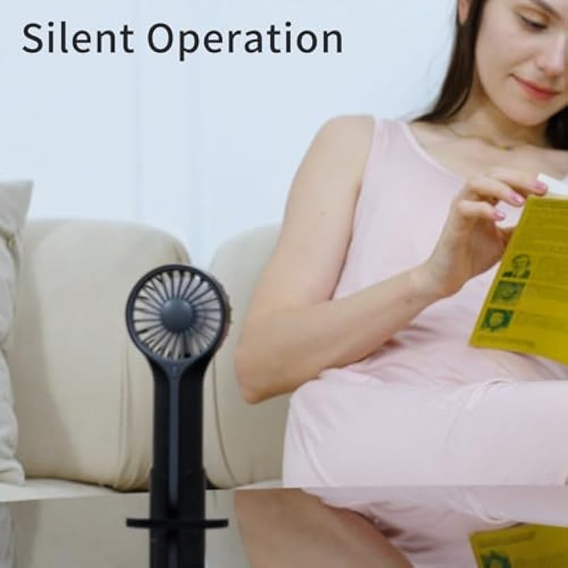 Mini Personal Fan Handheld, Small Portable Handheld Fan, Battery Operated, USB Rechargeable Face Makeup Lashes Desk Fan with Base, for Kids, Girls, Women, Men, Indoor, Outdoor Travelling, Black