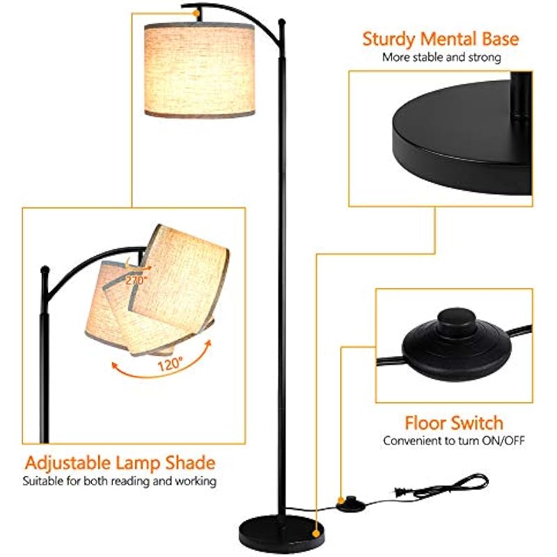 Floor Lamp for Living Room with 3 Color Temperatures LED Bulb, Standing Lamp Tall Industrial Floor Lamp Reading for Bedroom, Office (9W LED Bulb, Beige Lampshade Included) -Black