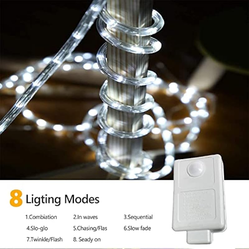 100ft LED Rope Lights Outdoor, 720 LED Connectable and Flexible Tube Lights with 8 Modes, Waterproof LED Rope Lighting for Garden, Patio, Pool, Bedroom, Party, Indoor Outdoor Decoration (White)