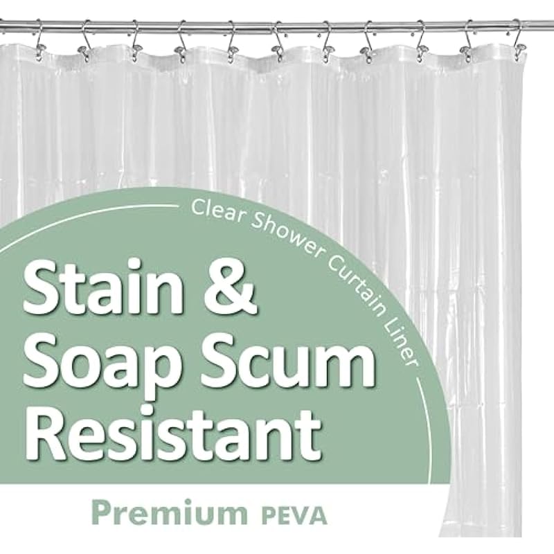 Barossa Design Plastic Shower Liner Clear – Premium PEVA Shower Curtain Liner with Rustproof Grommets and 3 Magnets, Waterproof Cute Lightweight Standard Size Shower Curtains for Bathroom – Clear