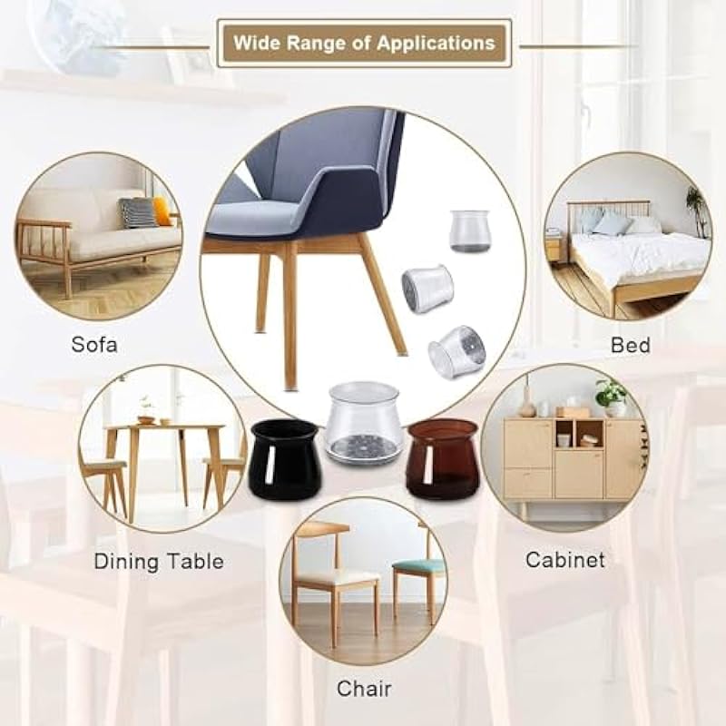 32 Pcs Chair Leg Protectors for Hardwood Floors, Silicone Felt Furniture Leg Cover Pad for Protecting Floors from Scratches and Noise, Smooth Moving for Chair Feet(Large fit : 1.3” – 2”)