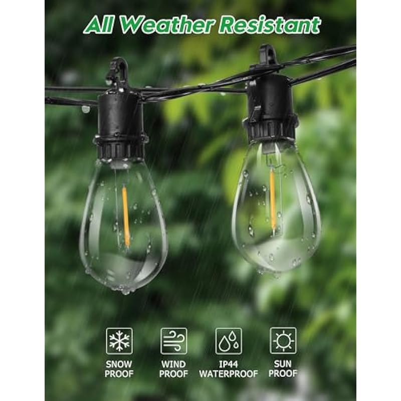 100FT Outdoor String Lights Waterproof, Outdoor Lights with S14 Shatterproof Bulbs, Connectable Hanging Patio Lights, IP55 Commercial Grade LED Outdoor String Lights for Outside, Patio, Bistro