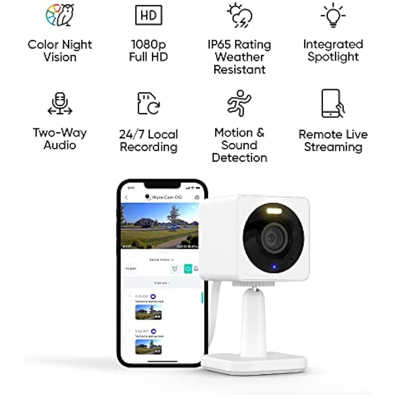 WYZE Cam OG 1080p HD Wi-Fi Security Camera – Indoor/Outdoor, Color Night Vision, Spotlight, 2-Way Audio, Cloud & Local storage- Ideal for Home Security, Baby, Pet Monitoring Alexa Google Assistant