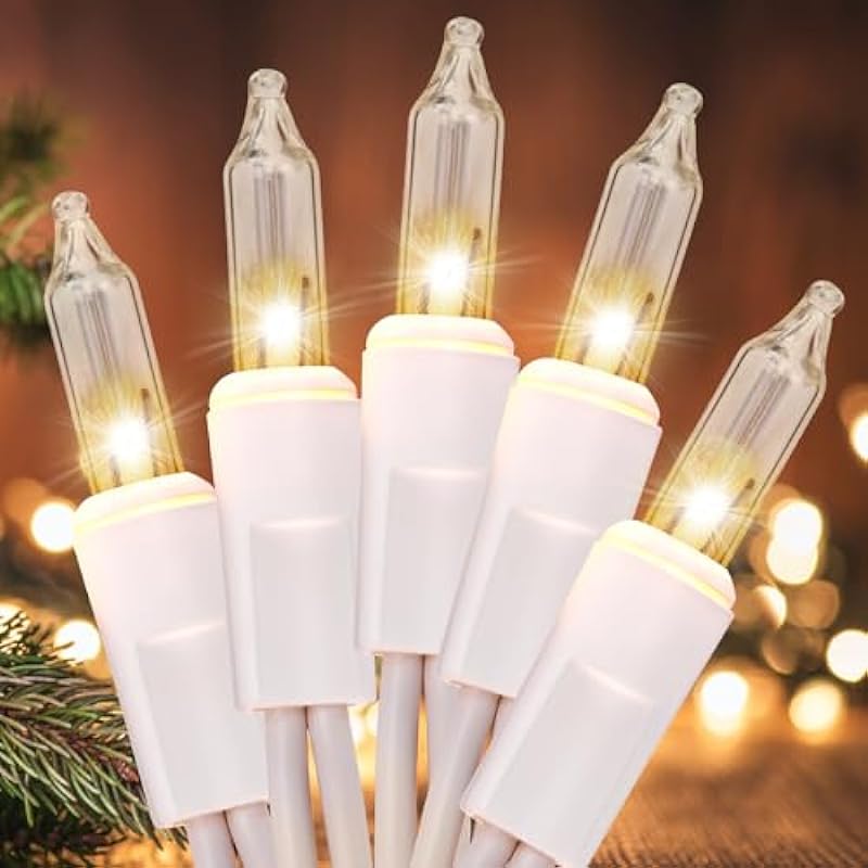 Christmas Lights 100 Count Clear Mini Lights White Wire UL Certified Connectable Warm White String Lights for Christmas Tree,Garland,Home,Patio, Wedding,Party,Festival Decor