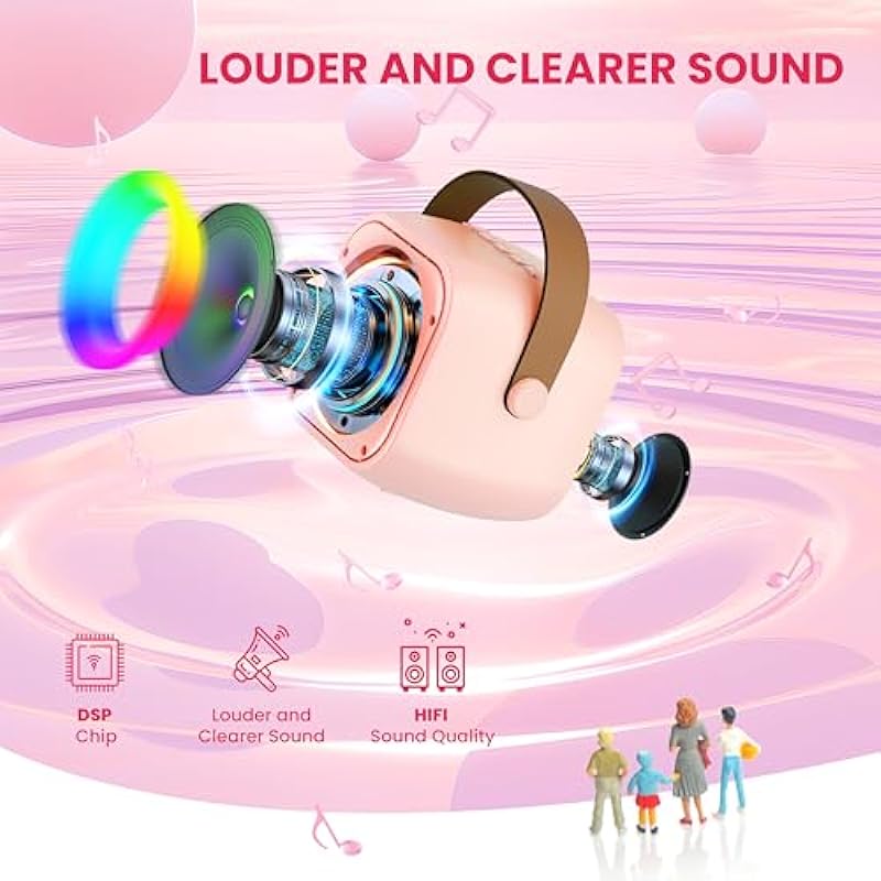 Karaoke Machine for Kids Adults, Mini Portable Bluetooth Karaoke Speaker with 2 Wireless Microphone and Lights, Birthday Gifts for Girls Ages 4, 5, 6, 7, 8, 9, 10, 12+ Family Home Party