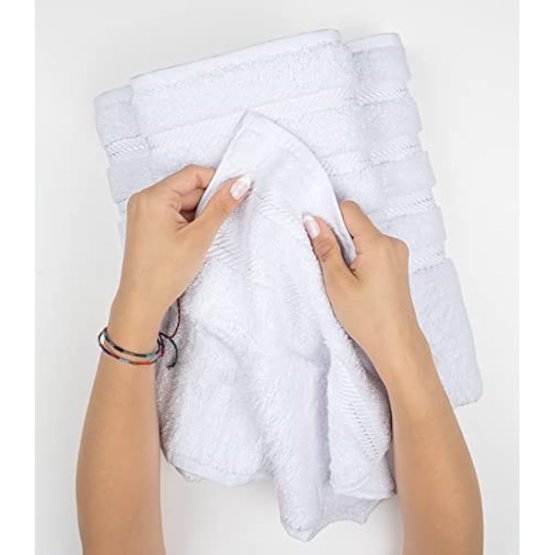 American Soft Linen Luxury Hand Towels for Bathroom, 100% Cotton Turkish 4 Piece Hand Towel Set, 600 GSM Hand Face Towels for Kitchen, White Hand Towels