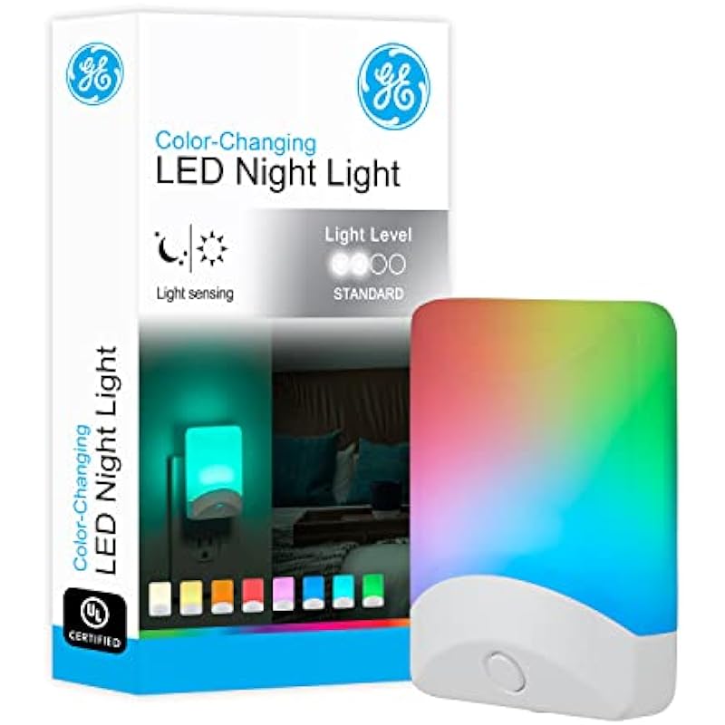 GE Color-Changing LED Night Light, Plug Into Wall, Dusk to Dawn Sensor, Ambient Lighting, for Bedroom, Childrens Room, Nursery, Safety Rated, 1 pack, 34693