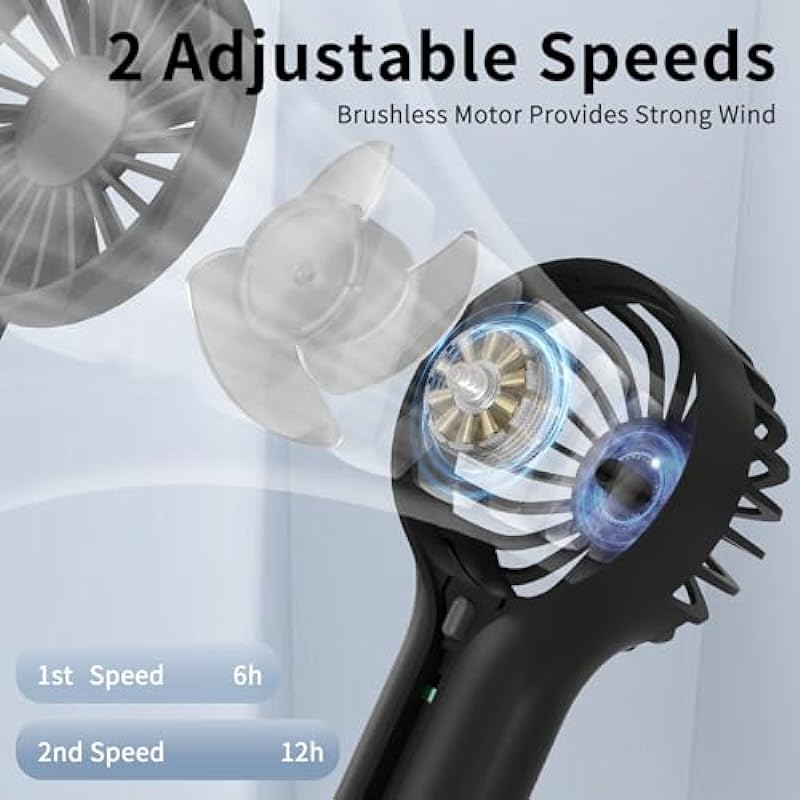 Mini Personal Fan Handheld, Small Portable Handheld Fan, Battery Operated, USB Rechargeable Face Makeup Lashes Desk Fan with Base, for Kids, Girls, Women, Men, Indoor, Outdoor Travelling, Black