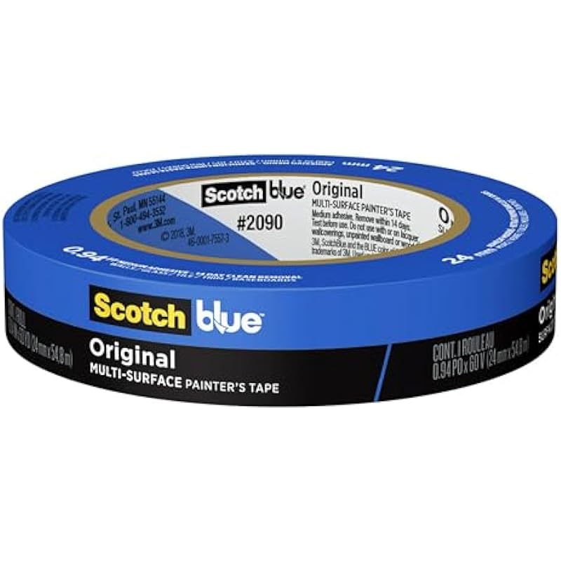 ScotchBlue Original Multi-Surface Painter’s Tape, 0.94 Inches x 60 Yards, 1 Roll, Blue, Paint Tape Protects Surfaces and Removes Easily, Multi-Surface Painting Tape for Indoor and Outdoor Use