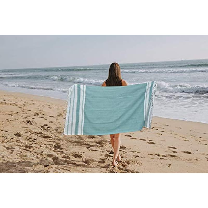 GLAMBURG Peshtemal Turkish Beach Towel 100% Cotton Oversized 36×71 Set of 6 for Adults, Soft Durable Absorbent Extra Large Hammam Bath Sheet – Teal