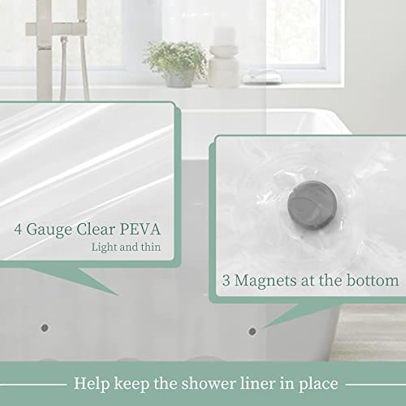 Mrs Awesome Clear Shower Curtain Liner with 3 Magnets, 72×72 Premium Flexible Sturdy Plastic Shower Curtain for Bathroom, 4G PEVA Lightweight & Waterproof, Clear