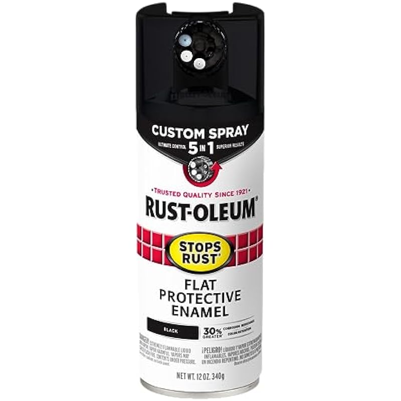 Rust-Oleum 376855 Stops Rust Custom Spray 5-in-1 Spray Paint, 12 oz, Flat Black