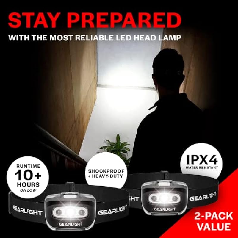 GearLight 2Pack LED Headlamp – Outdoor Camping Headlamps with Adjustable Headband – Lightweight Headlight with 7 Modes and Pivotable Head