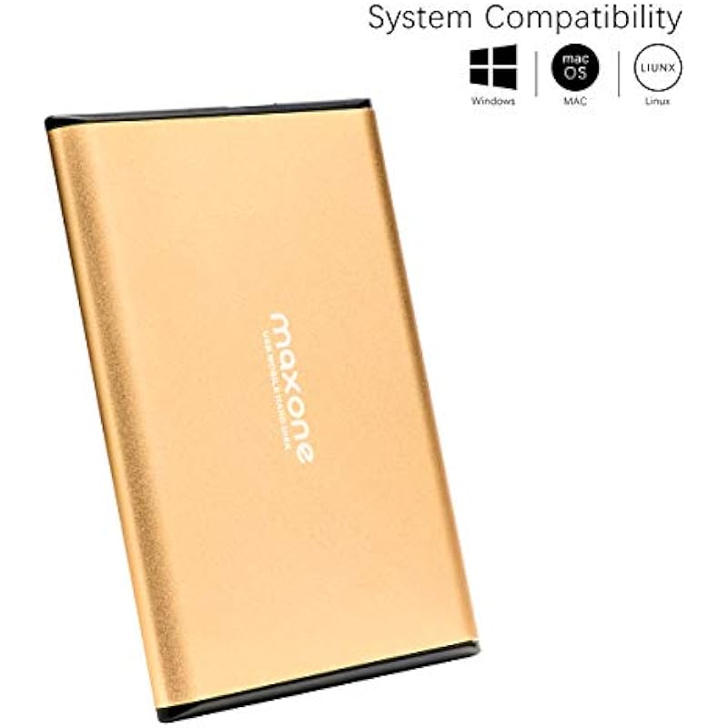 Maxone 160GB External Hard Drive Portable 2.5” Ultra Slim HDD Storage USB 3.0 for PC, Mac, Laptop, Chromebook – Gold