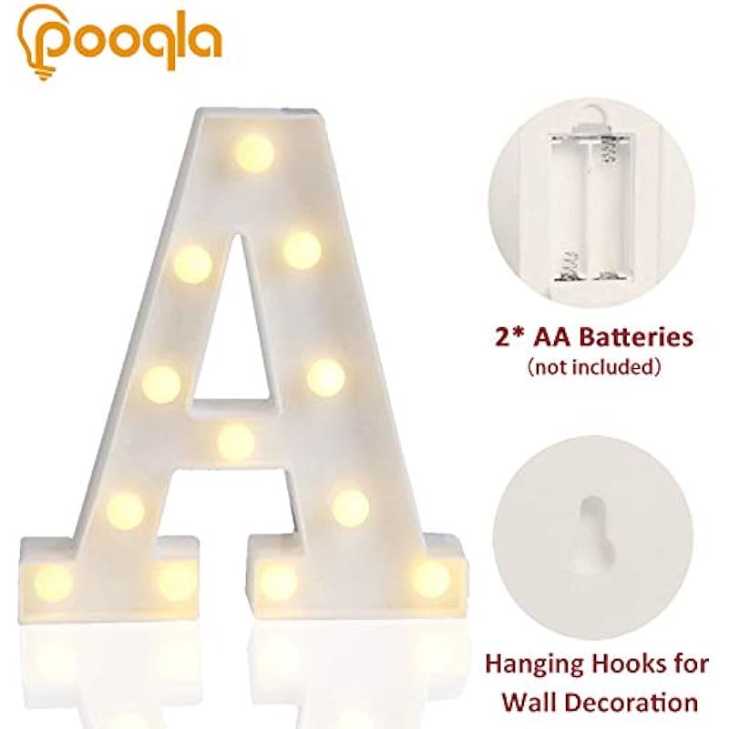 Pooqla LED Marquee Letter Lights Sign, Light Up Alphabet Letter for Home Party Wedding Decoration A