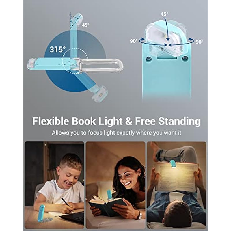 DEWENWILS USB Rechargeable Book Light for Reading in Bed, LED Book Reading Lights with Clip, Perfect for Bookworms, Kids, Warm White, Brightness Adjustable (Blue)