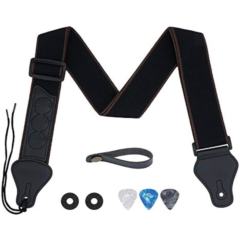 tifanso Guitar Strap, Soft Cotton Straps With 3 Pick Holders, Strap Button Headstock Adaptor, 1 Pair Locks and 3 Picks Set For electric/Acoustic Guitar