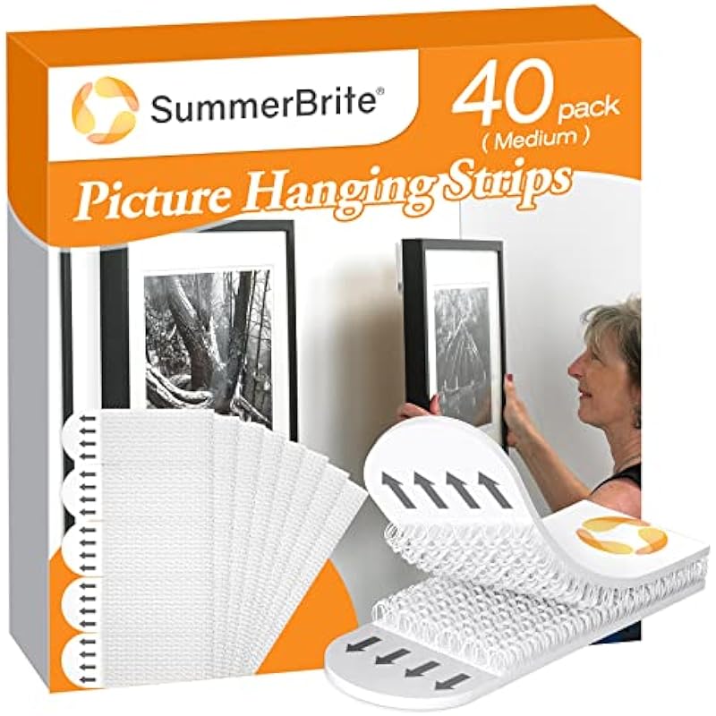 Picture Hanging Strips,Picture Hanger Kit, Removable Damage Free,Picture Hanging Hooks,White Medium(40Pack)…