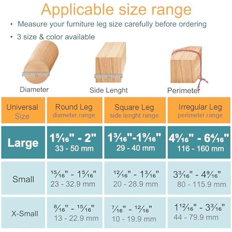 32 Pcs Chair Leg Protectors for Hardwood Floors, Silicone Felt Furniture Leg Cover Pad for Protecting Floors from Scratches and Noise, Smooth Moving for Chair Feet(Large fit : 1.3” – 2”)