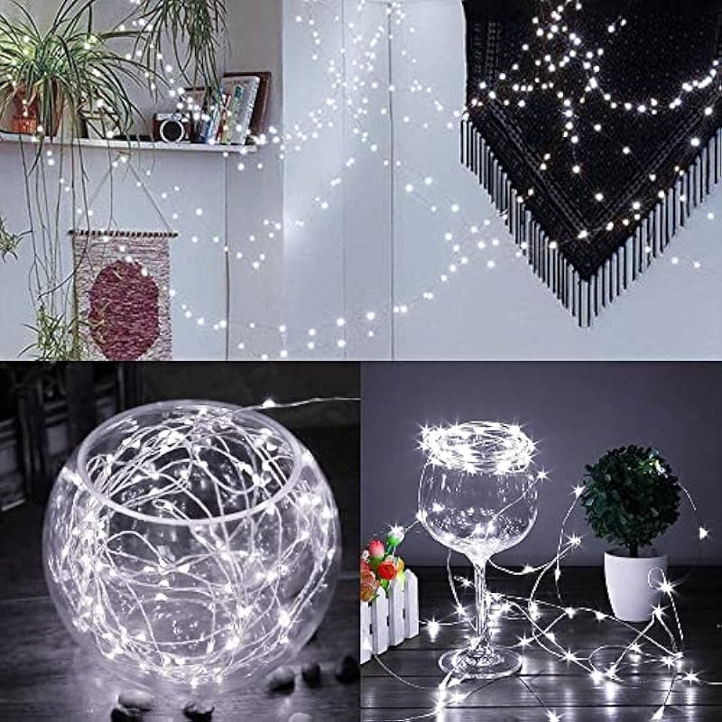 WATERGLIDE 24 Pack Fairy Lights Battery Operated (Included), 6.5ft 20 LED Mini String Lights, Waterproof Silver Wire Firefly Starry Lights for DIY Wedding Christmas Party Mason Jars Decor, Cool White