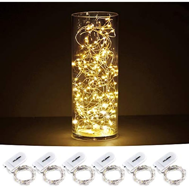 6 Pack Fairy Lights Battery Operated 20 LED on 3.3ft Silvery Copper Wire Firefly Fairy String Lights Warm White for Wedding Party Mason Jar Christmas Decorations Bedroom Decor