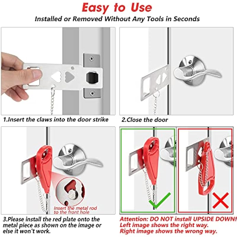 Portable Door Lock Home Security Door Lock Travel Lockdown Locks for Additional Safety and Privacy Perfect for Traveling Hotel Home Apartment College